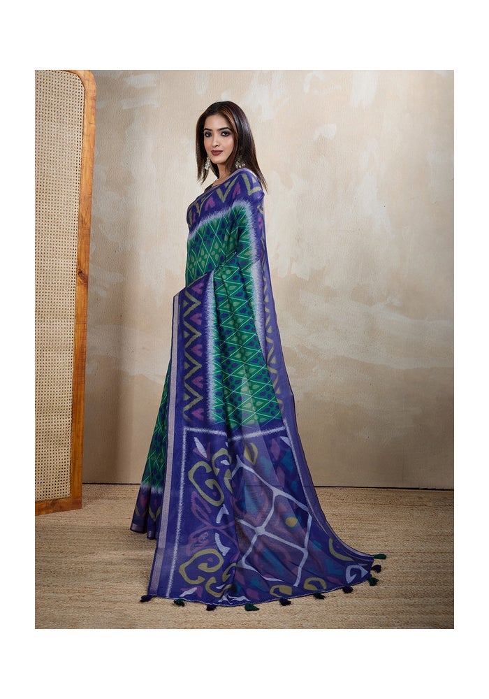 Malishka Export Chanderi Digital Print Saree in Blue - Image 4